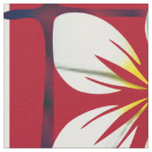 赤と青の格子縞の白い花 ファブリック (クローズアップ)