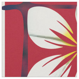 赤と青の格子縞の白い花 ファブリック