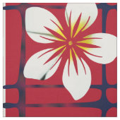 赤と青の格子縞の白い花 ファブリック (見本)