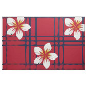 赤と青の格子縞の白い花 ファブリック (ファットクウォーター)