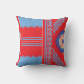 赤と青の模様のデザイン クッション (正面)