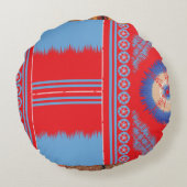 赤と青の模様のデザイン ラウンドクッション (裏面)