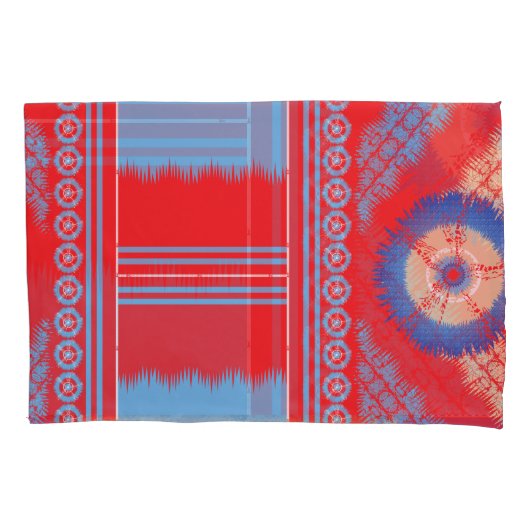 赤と青の模様のデザイン 枕カバー (正面)