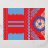 赤と青の模様のデザイン 箔シーズンポストカード (裏面)