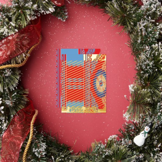 赤と青の模様のデザイン 箔シーズンポストカード (インサイチュ)