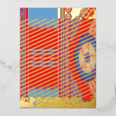 赤と青の模様のデザイン 箔シーズンポストカード (正面)