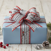 赤と青の樺の木と赤の(鳥)ショウジョウコウカンチョウの鳥 グログランリボン