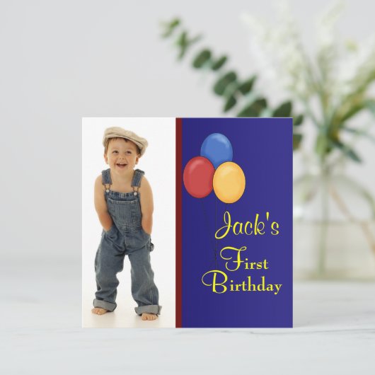 赤と青の気球ボーイズ誕生日パーティー 招待状 (スタンド正面)