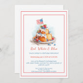 赤と青の水カラー誕生日招待状 招待状 (正面/裏面)