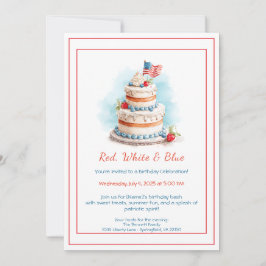 赤と青の水カラー誕生日招待状 招待状