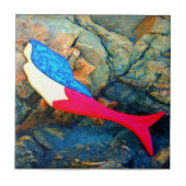 赤と青の水中の人魚 タイル (正面)