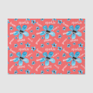 赤と青の水彩花のメッセージカード 薄葉紙