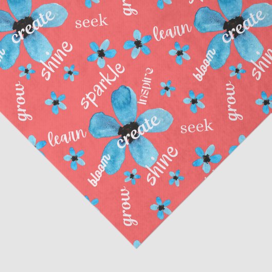 赤と青の水彩花のメッセージカード 薄葉紙 (詳細)