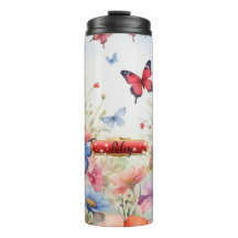 赤と青の水色の蝶サーマルタンブラー