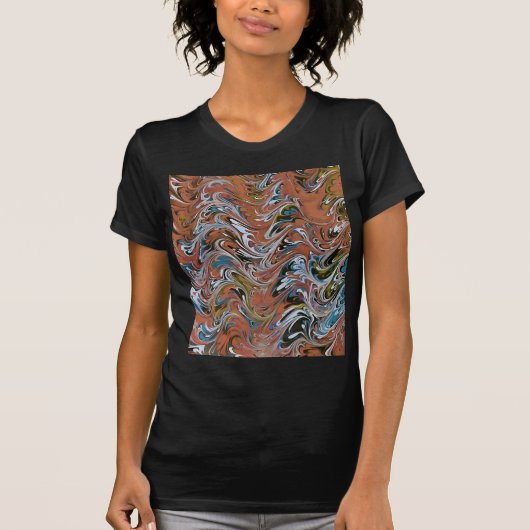 赤と青の波アクリルの注抽象芸術アート Tシャツ (正面)