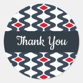 赤と青の波型のありがとうステッカー ラウンドシール