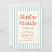 赤と青の波状の手書き結婚のQRコード 招待状 (正面)