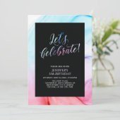 赤と青の流体テクスチャ30th女性誕生日 招待状 (スタンド正面)