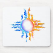 赤と青の炎の中のニューメキシコZiaのシンボル マウスパッド (正面)
