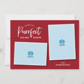 赤と青の猫の顔パーフェクトホリデーフォトカード シーズンカード (正面)