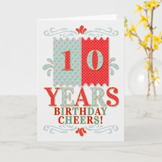 赤と青の男の子と女の子のための10誕生日 カード (黄色い花)