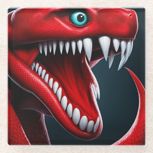 赤と青の目鮮やかを持つはかりで測コブラヘビ ガラスコースター (正面)