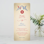 赤と青の紙の折り鶴　中国風結婚式 招待状 (スタンド正面)