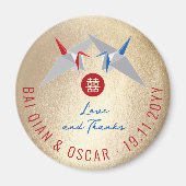 赤と青の紙の鶴 アジアのウェディングパーティーの景品 マグネット (正面)