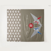 赤と青の紙クレーン中国の折り結婚紙 タペストリー (正面(横))