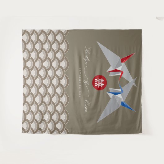 赤と青の紙クレーン中国の折り結婚紙 タペストリー (正面(横))