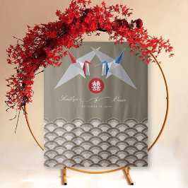 赤と青の紙クレーン中国の折り結婚紙 タペストリー