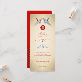 赤と青の紙クレーン中国の折り結婚紙 招待状