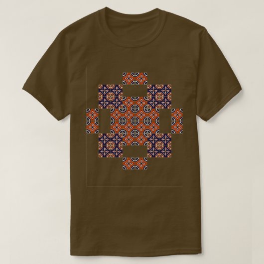 赤と青の素朴なタラベラスタイルモザイク Tシャツ (デザイン正面)