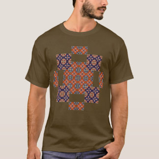 赤と青の素朴なタラベラスタイルモザイク Tシャツ