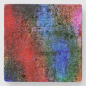 赤と青の素材の皮は「油」で絵を描す。 ストーンコースター (正面)