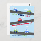 赤と青の自動車の子供の誕生日カード ポストカード (正面/裏面)