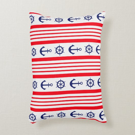 赤と青の航海のいかりと船舶用車輪 アクセントクッション (正面(垂直))