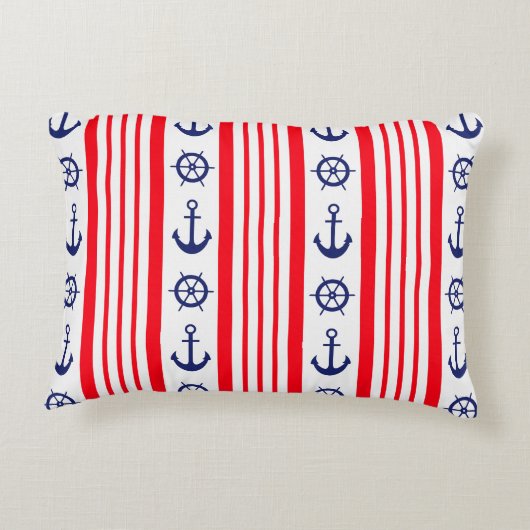赤と青の航海のいかりと船舶用車輪 アクセントクッション (裏面)