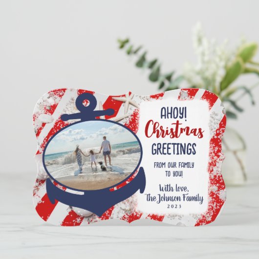 赤と青の航海のいかりクリスマスグリーティングカード シーズンカード (スタンド正面)