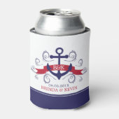 赤と青の航海のいかり渦巻形のアクセント 缶クーラー (缶正面)