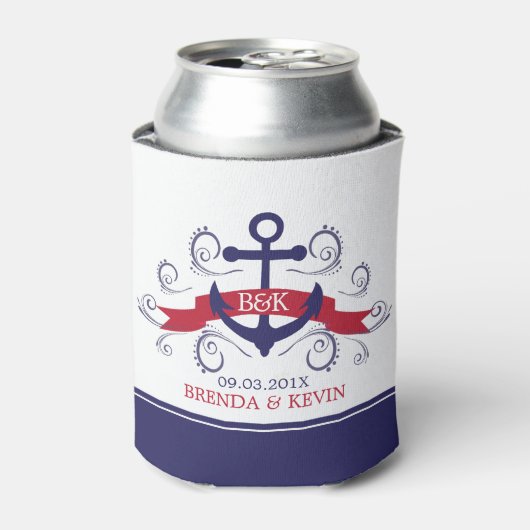 赤と青の航海のいかり渦巻形のアクセント 缶クーラー (缶正面)