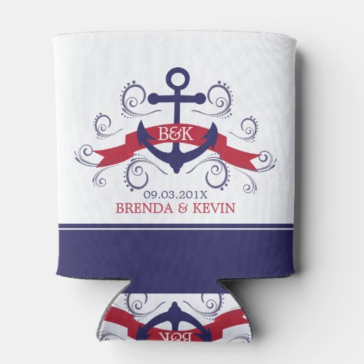 赤と青の航海のいかり渦巻形のアクセント 缶クーラー (裏面)