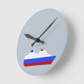 赤と青の船 ラウンド壁時計 (傾斜)