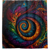 赤と青の色の可愛い渦巻き シャワーカーテン (正面)