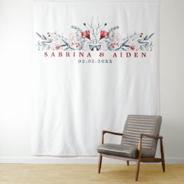 赤と青の花のウェディングタペストリー タペストリー