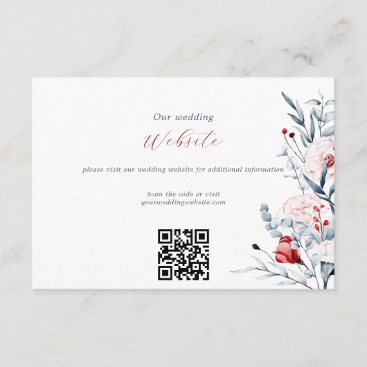 赤と青の花のフローラの結婚ウェブサイトQRコード エンクロージャーカード (正面)