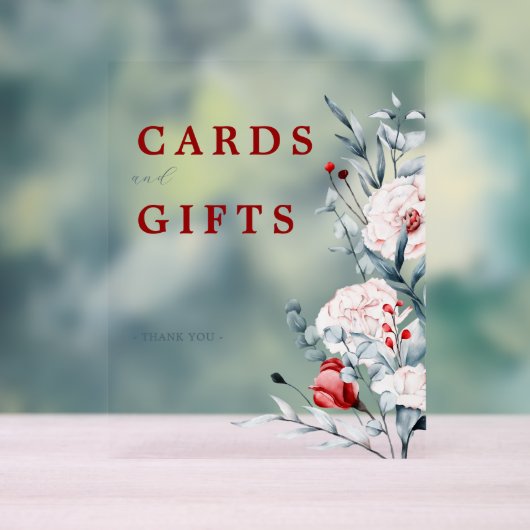 赤と青の花のフローラウェディングカードとギフト アクリルサイン (ニュートラル)