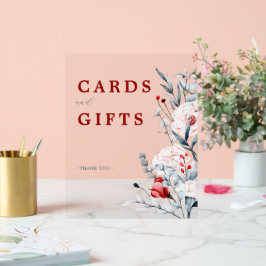 赤と青の花のフローラウェディングカードとギフト アクリルサイン