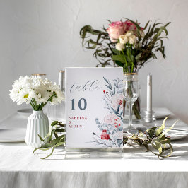 赤と青の花のフローラ結婚のテーブル番号