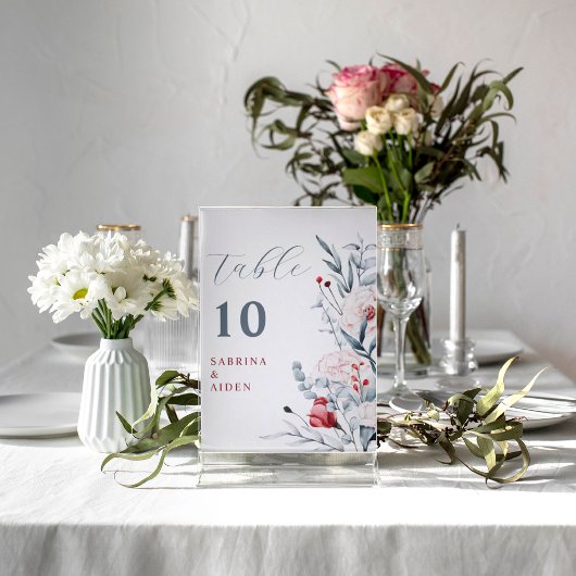 赤と青の花のフローラ結婚のテーブル番号